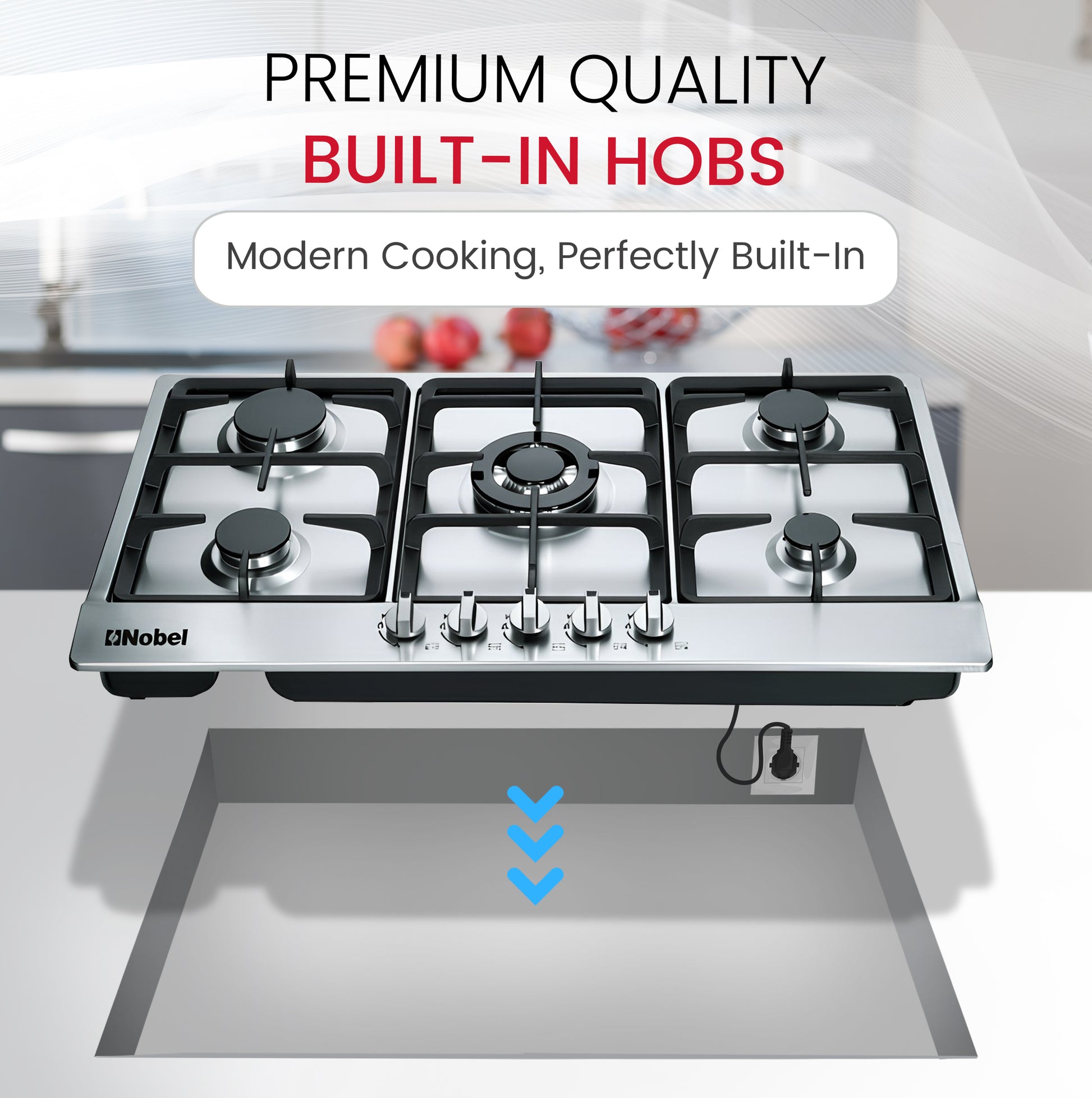 Nobel Gas Hobs Stainless Steel 90 Cm 5 Gas Burners Ffd NBH9501-3