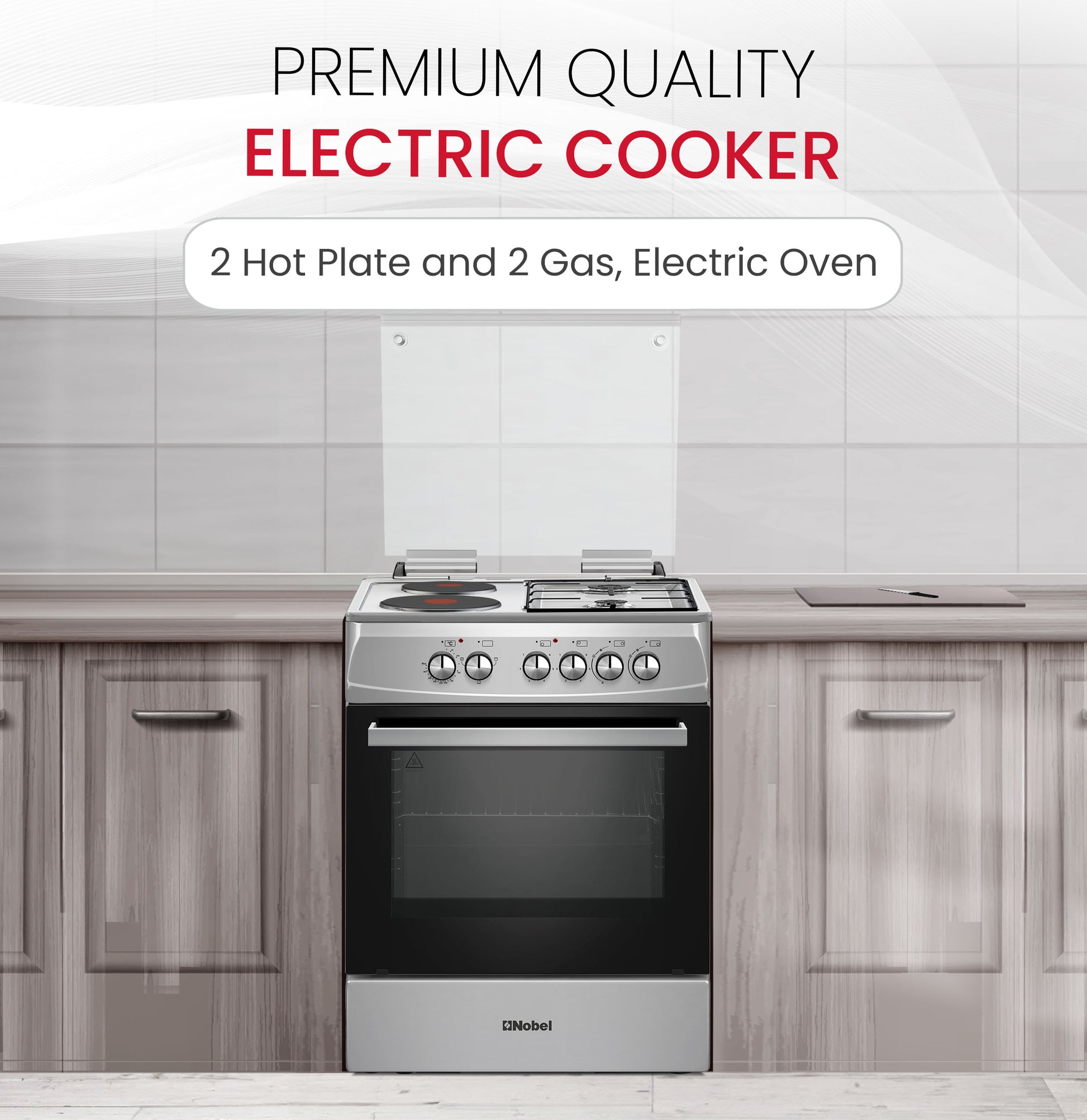60x60 Cooking Range with 2 Gas Burners & 2 Electric Hotplates, 70L Electric Oven, Made in Turkey – NGC7222I-3
