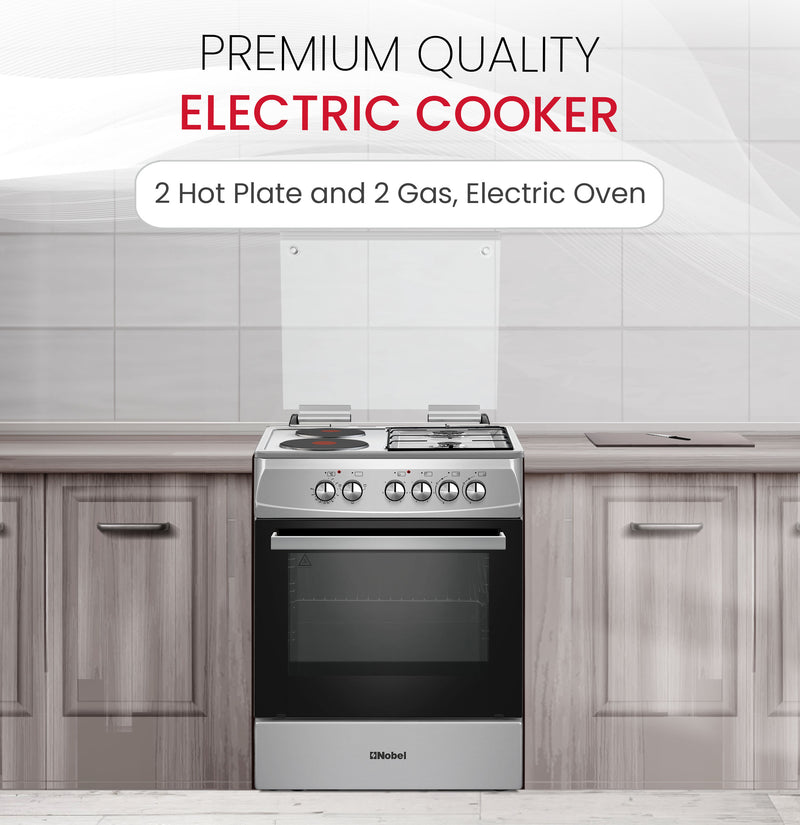 60x60 Cooking Range with 2 Gas Burners & 2 Electric Hotplates, 70L Electric Oven, Made in Turkey – NGC7222I-3