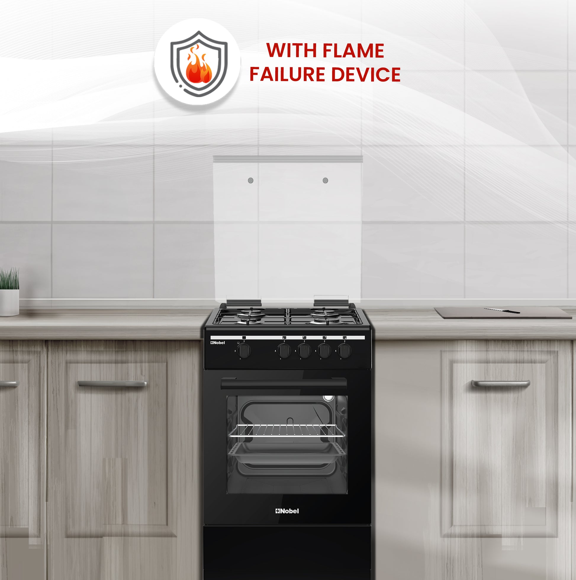 50x50 Gas Cooker with 4 Gas Burners, Gas Oven, Euro Pool Type Hob, Made in Turkey - NGC5000BK-3