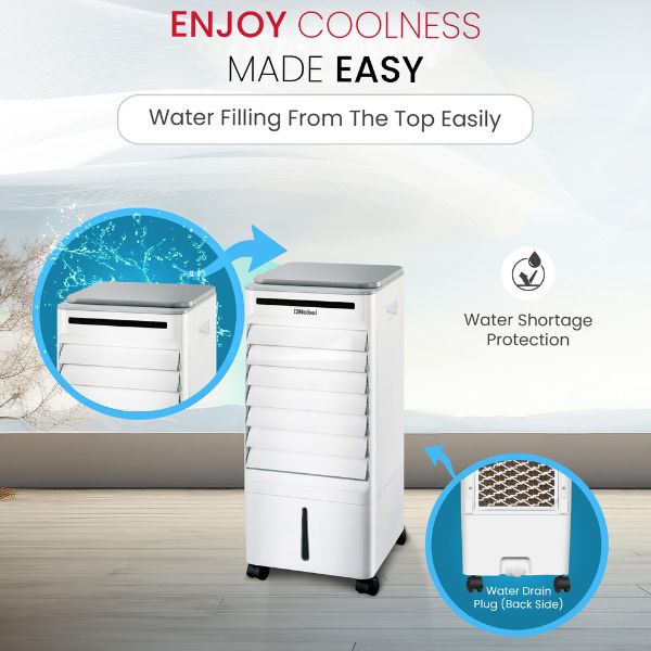 Nobel Air Cooler, 6L Water Tank, 3-Speed, Ionizer, Auto Swing, 7.5H Timer, Efficient Cooling, Purified Air, Swing Oscilations, Compact Design with Remote NAC30R White-3