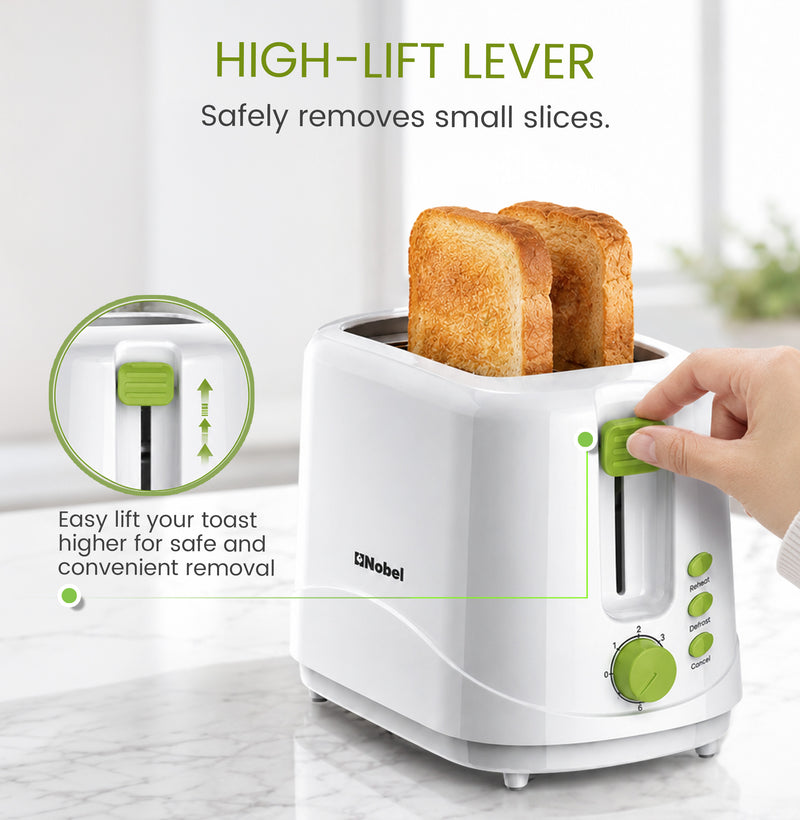 Nobel Sandwich Toaster 2 Slice Short Slot, Cord Storage, Cool-Touch, Adjustable Browning Control, 7 Settings, Cancel/Reheat/Defrost Function, Removable Crumb Tray NST2TI White-4