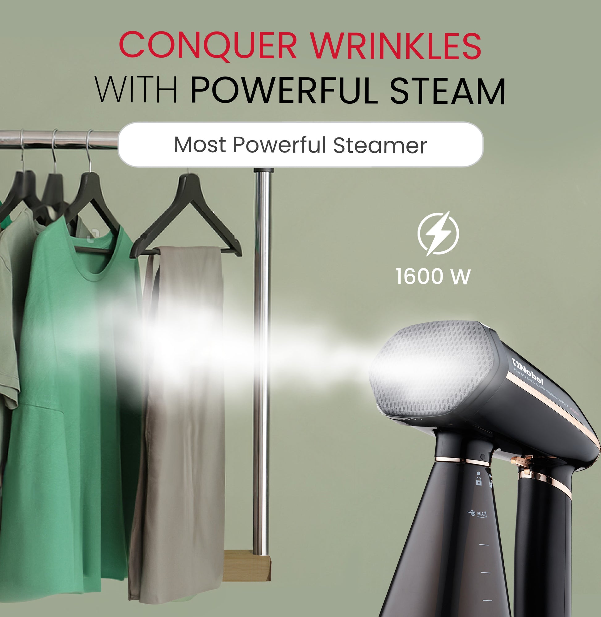 Nobel Steam Iron, Stainless Steel Panel, Detachable Water Tank, Steam Brush, 360° Rotational Swivel Handgrip, Pilot Light, Folded Handle, LED Indicator Lights, Auto-shut Off NSI33 Black-3