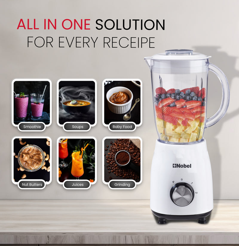 Nobel Blender White 1.2 Litres 350W Stainless Steel Blade NB112L-3