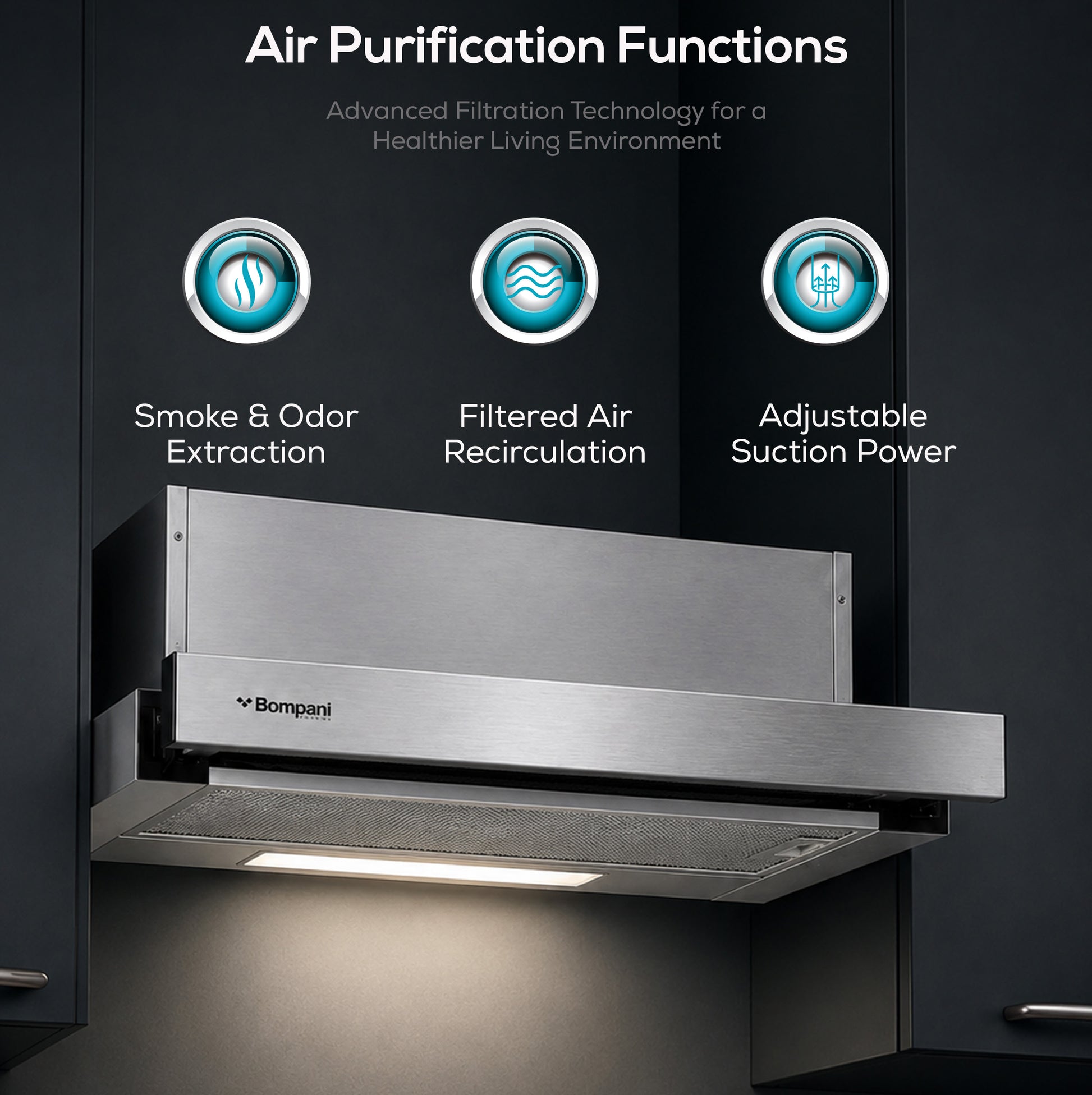 Bompani Builtin Hoods Stainless Steel 60Cm Slide Out Aluminium & Charcoal Filter BOCP603E-4