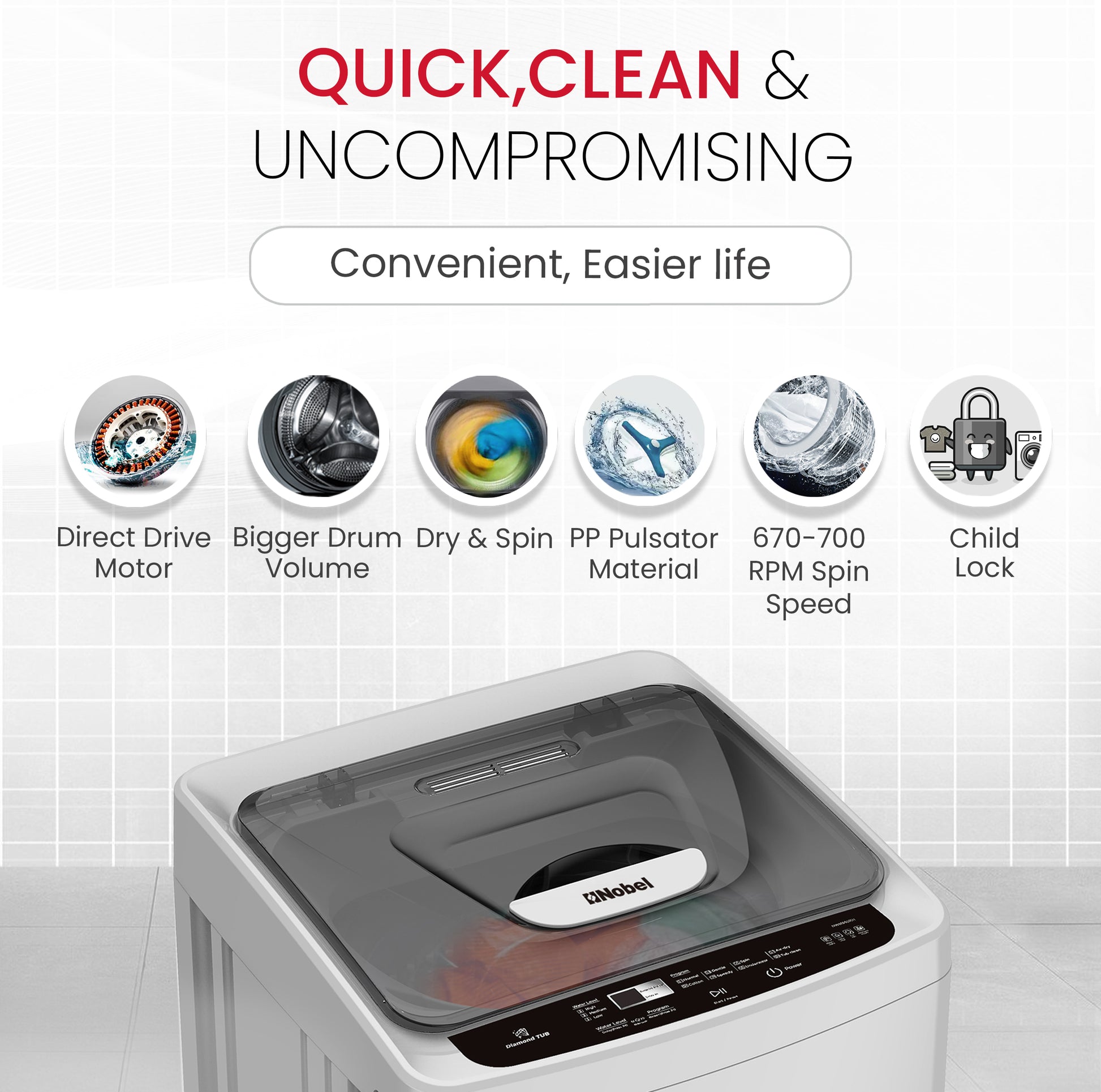 Nobel Top Load Washer Gray 4.5 KG Fully Automatic NWM550RH-3