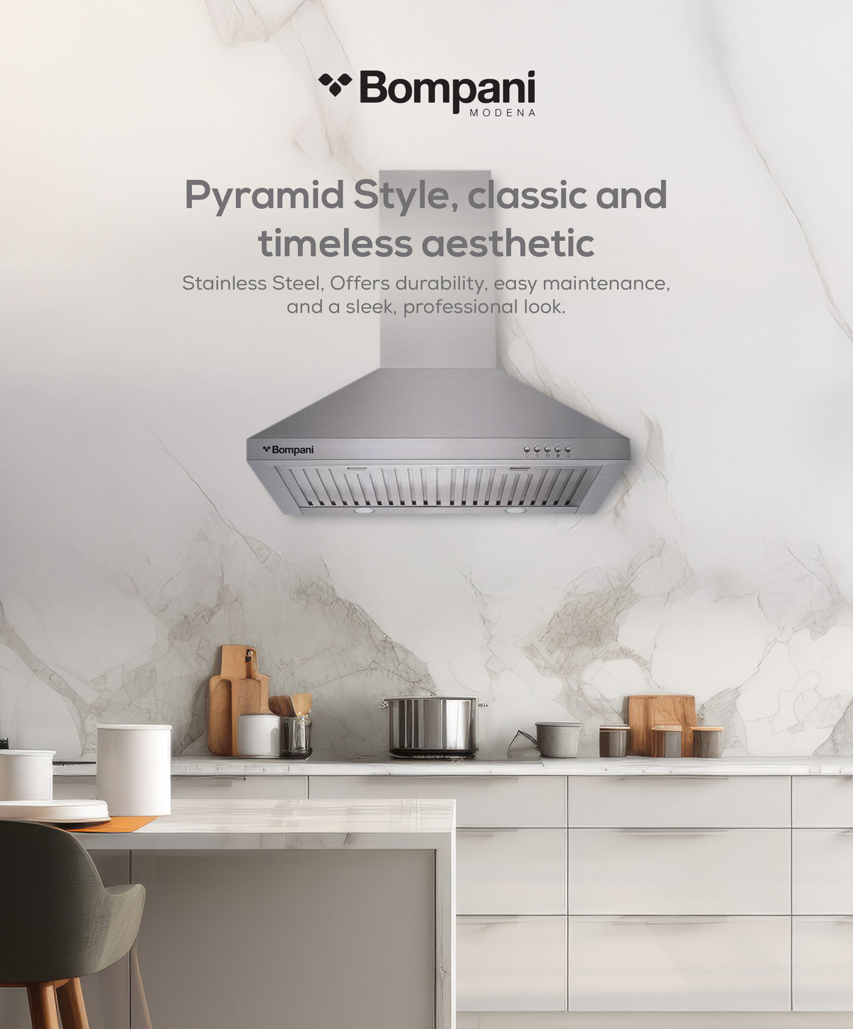 Bompani Builtin Hoods Stainless Steel 60Cm Decorative CHIMNEY60ST-3