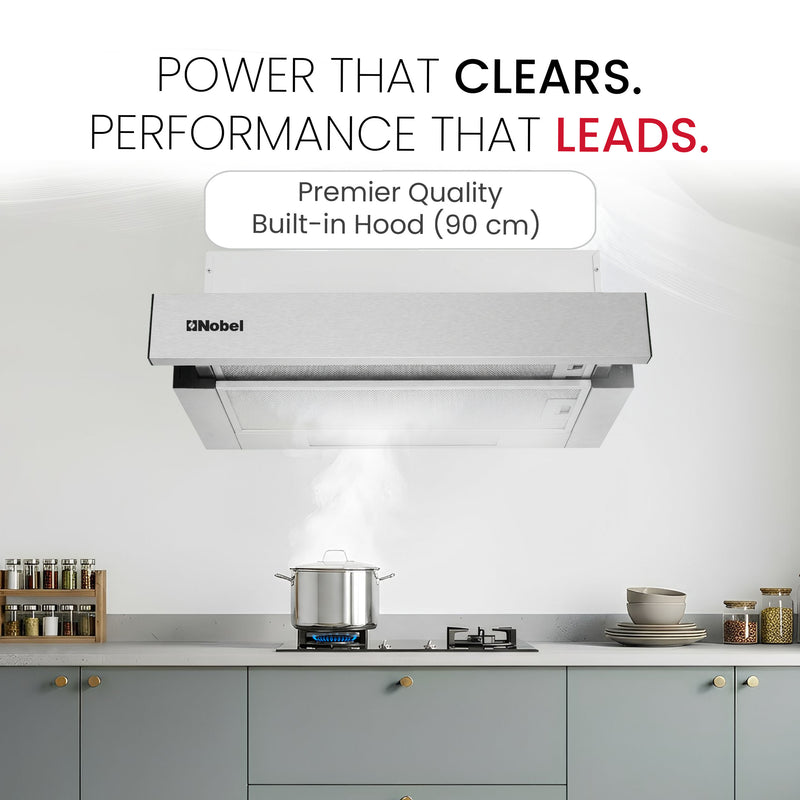 Nobel RANGE HOOD 90cm Built-in Hoods, 2 Speed Rocker Switch 3-Layer Aluminum Filter(2pcs) Slider Hood SS430+Galvanized Plate Box NCHP90ST-3