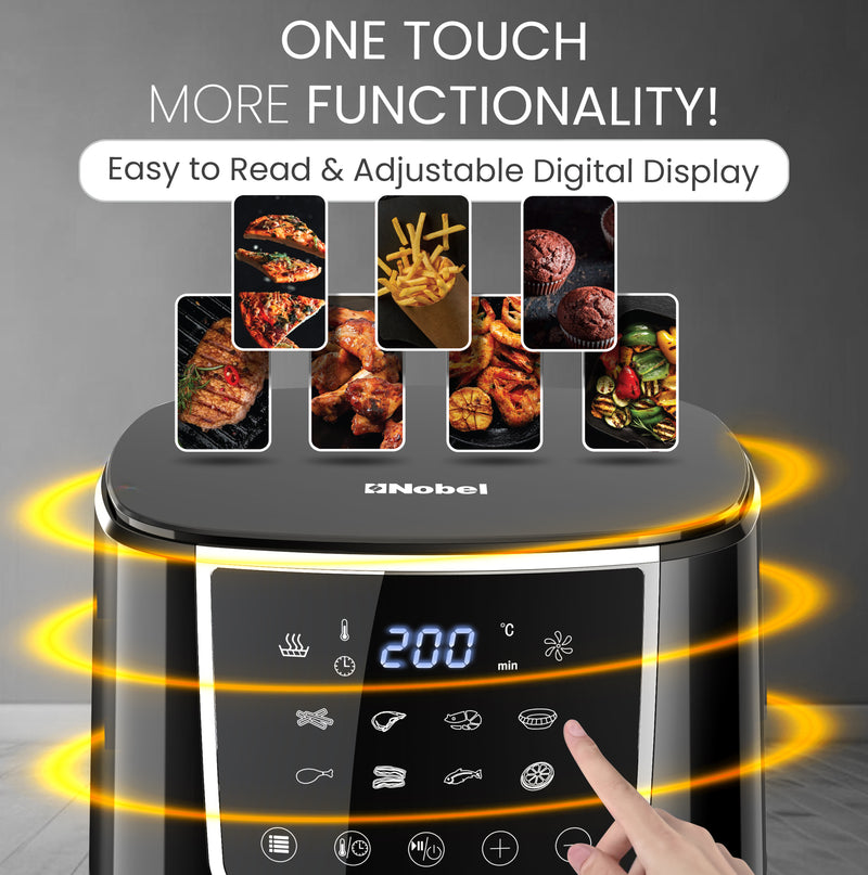 Nobel Air Fryer 4L Capacity, Multifunctional Fryer with Delay Function, Overheat Prevention, Digital Touch, 8 Preset Programs, High-Speed Air Circulation, Non-Stick (1400W) NAF600 Black-3