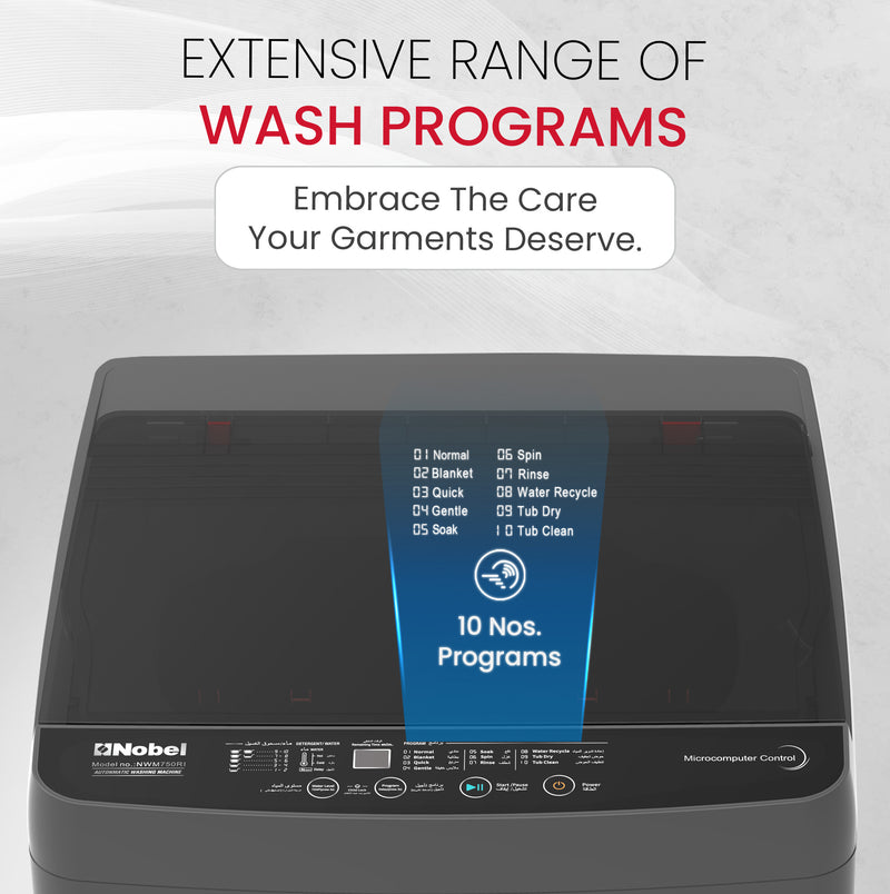 Top load washing machine 7 KG Capacity, Electronic Control, 12 Wash Programs - NWM750RI-3