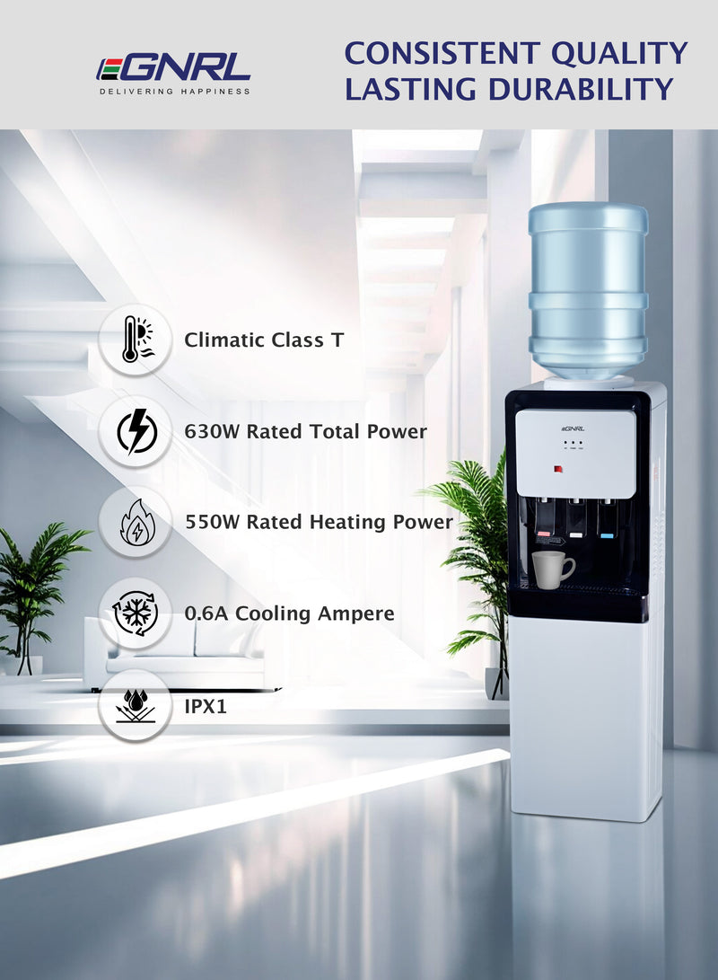 EGNRL EGWD1715 3-Taps Free Standing Water Dispenser, R134a, Equipped with Hot, Ambient and Cold Temperature, and Storage Cabinet, Child Safety Lock |Best for Home Kitchen & Office| White-3