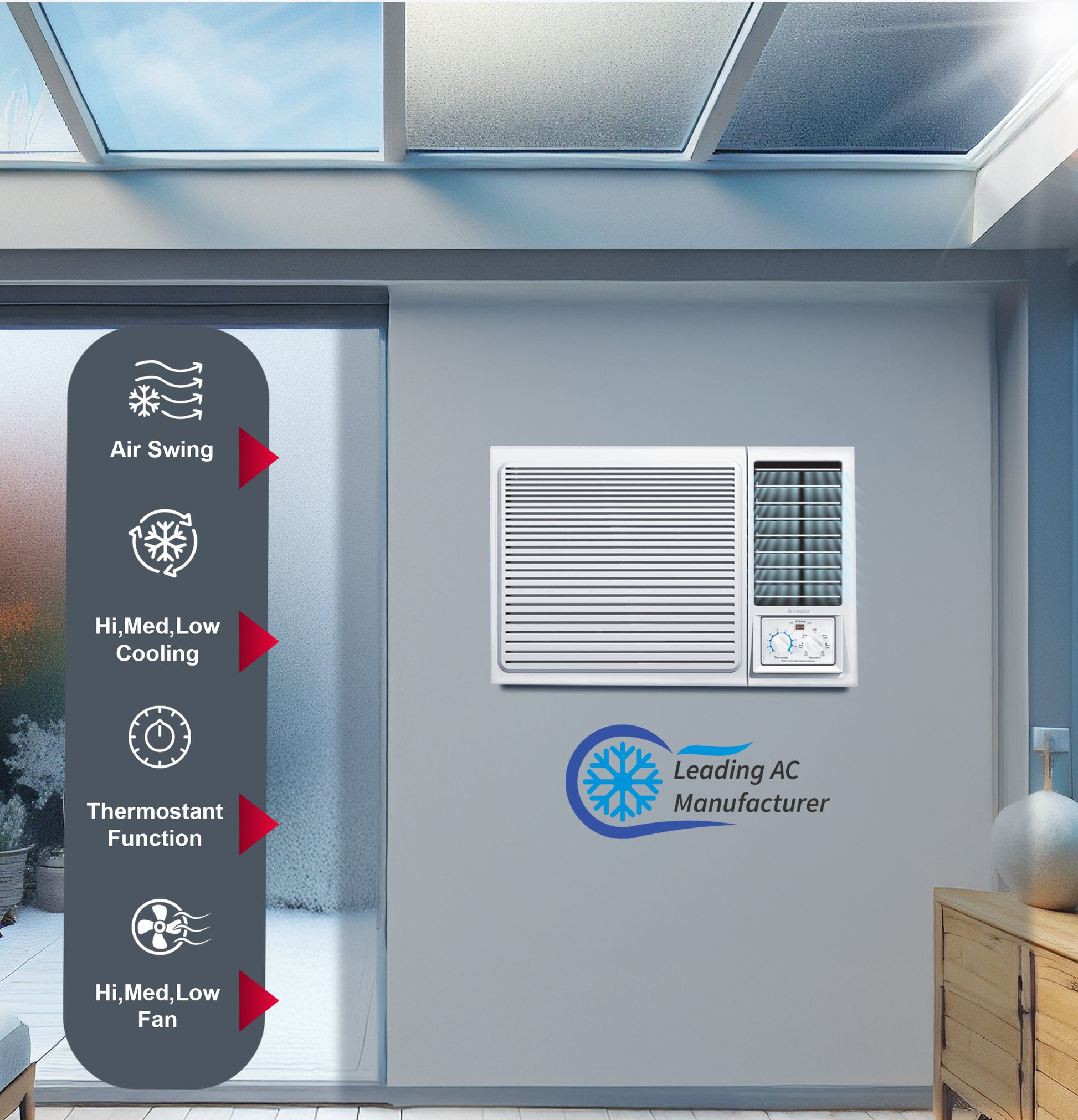 1.5 Ton Window AC | 18000 BTU | High-Performance Air Conditioner | T3 Climate | Low Noise | Rotary Compressor | Energy-Efficient Cooling for Extreme Heat CWA18CO White