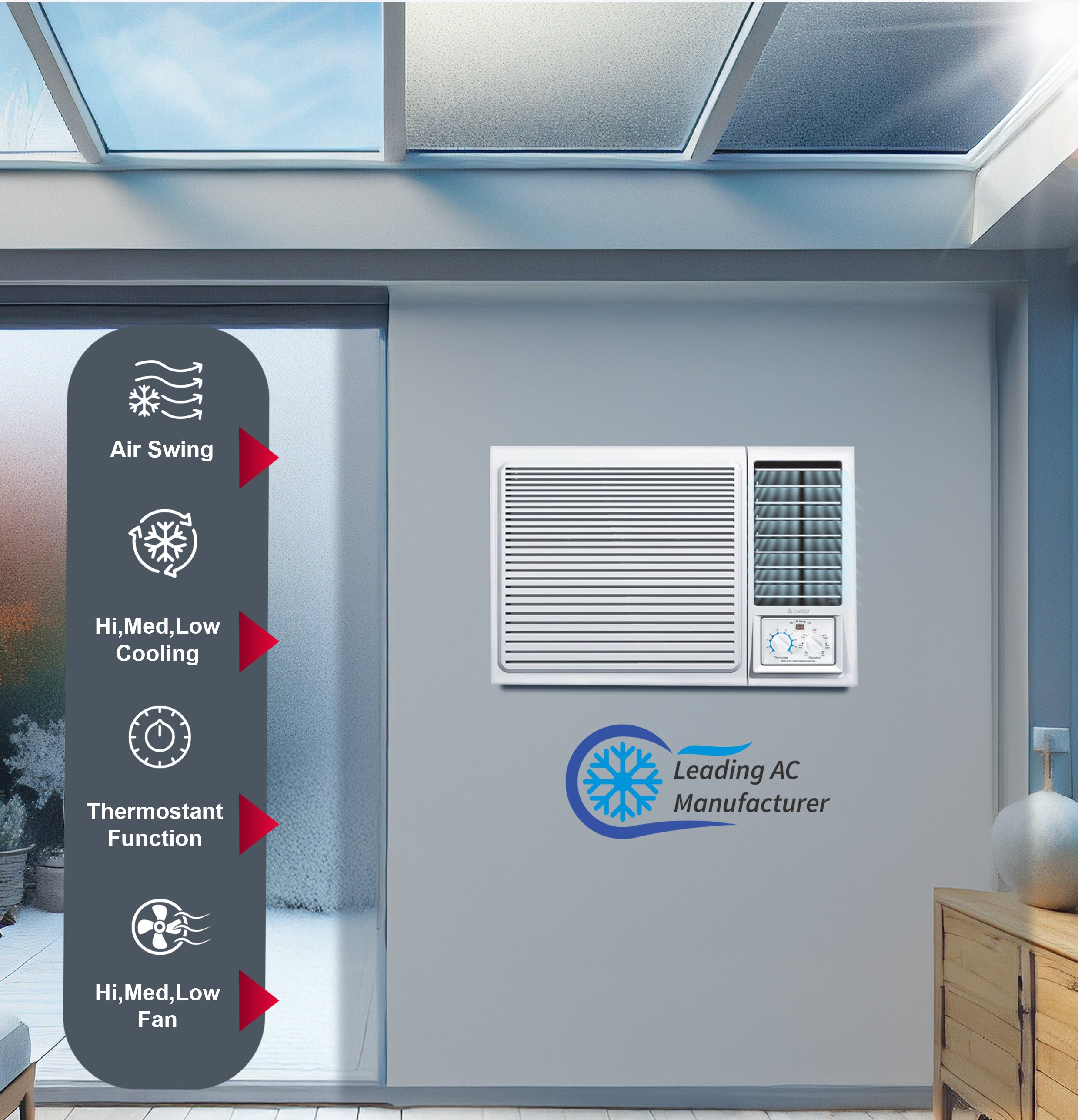 1.5 Ton Window AC | 18000 BTU | High-Performance Air Conditioner | T3 Climate | Low Noise | Rotary Compressor | Energy-Efficient Cooling for Extreme Heat CWA18CO White