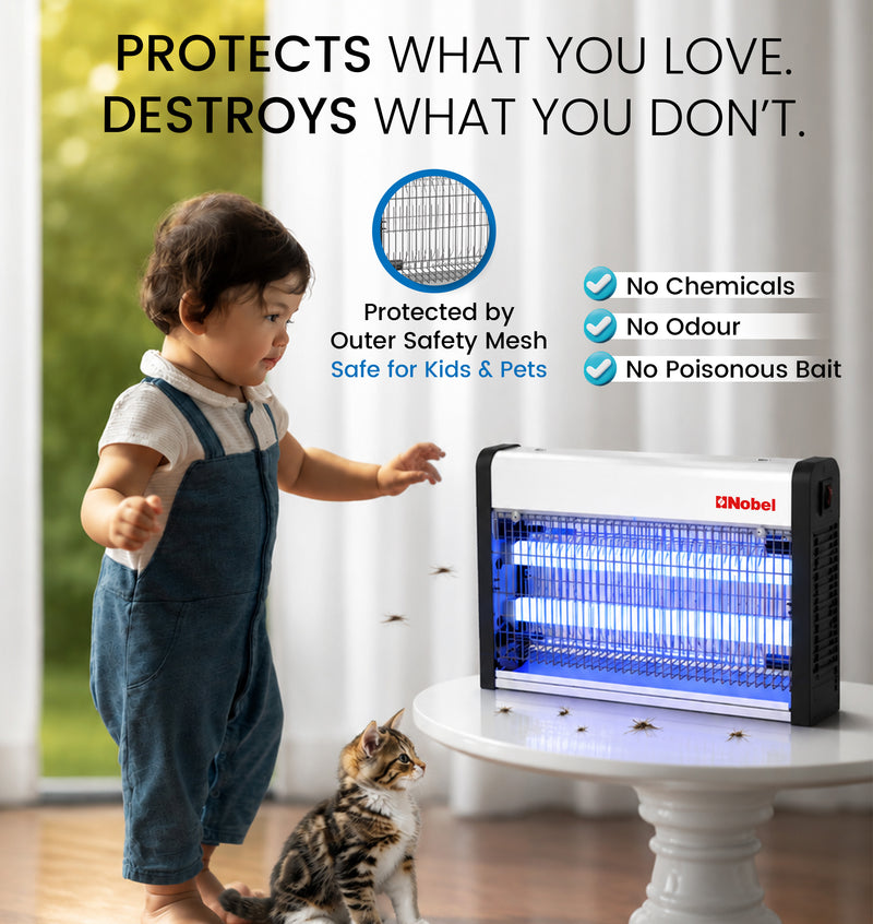 Nobel Ultra Slim Insect Killer Aluminium Alloy Housing Oil Proof Material, 80 Sq. M Area Coverage Insect Killer, 2 Element Aluminium Alloy 28W with Twin Tube NIK820 White 1 Year Warranty-4