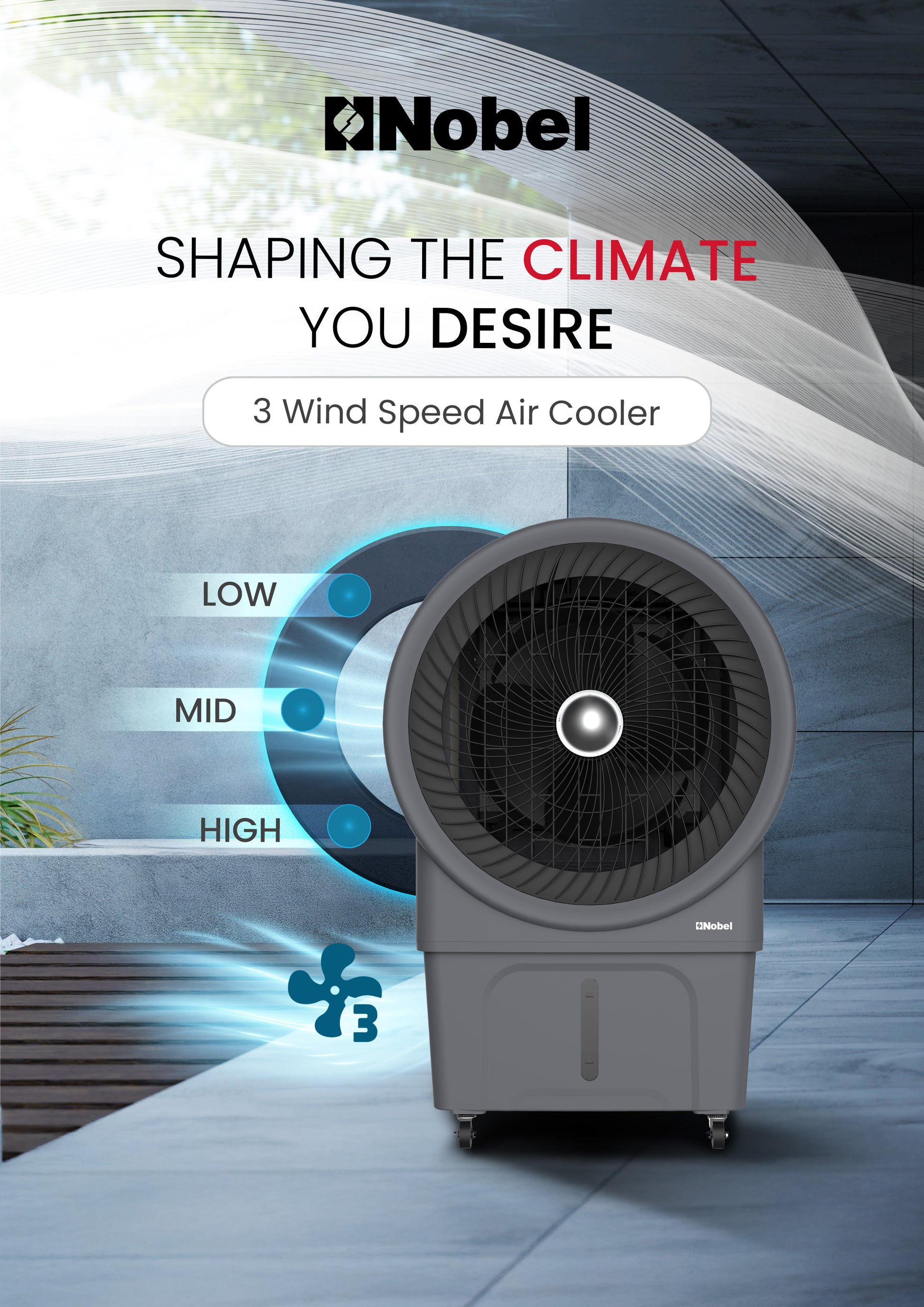 Air Cooler 80 Ltrs Water Tank, Mechanical Typhoon Cooling, Automatic Oscillation, and Powerful 250W Performance - NAC1111B-3