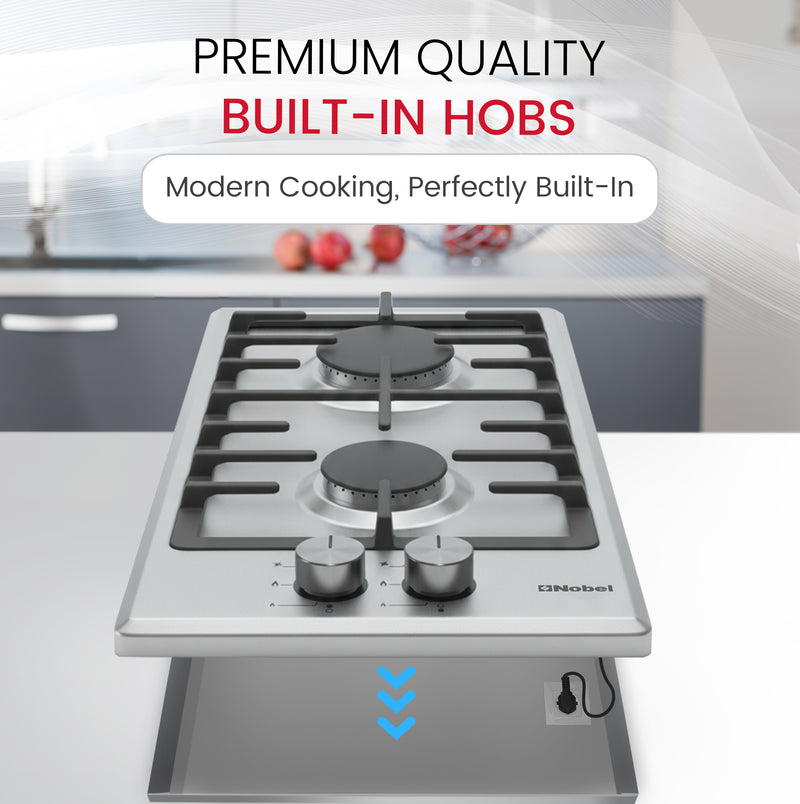 Builtin - Hobs Stainless Steel 30cm 2 Gas Burners NBH3202SSH-3
