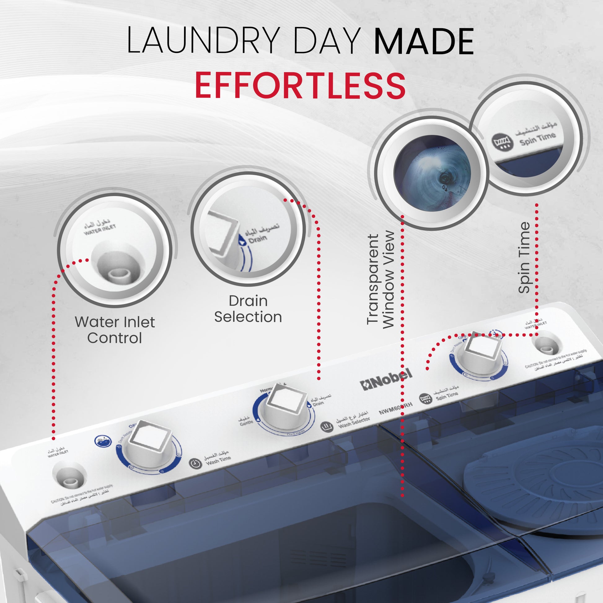 Twin Tub Semi Auto Washer White 6.5 Kgs - NWM600RH-4
