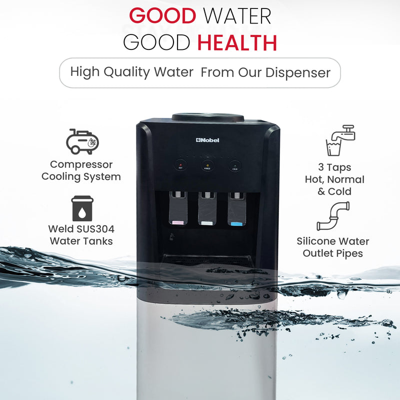 Nobel 3 Tap Top Load Water Dispenser Black and Silver NWD1607-4