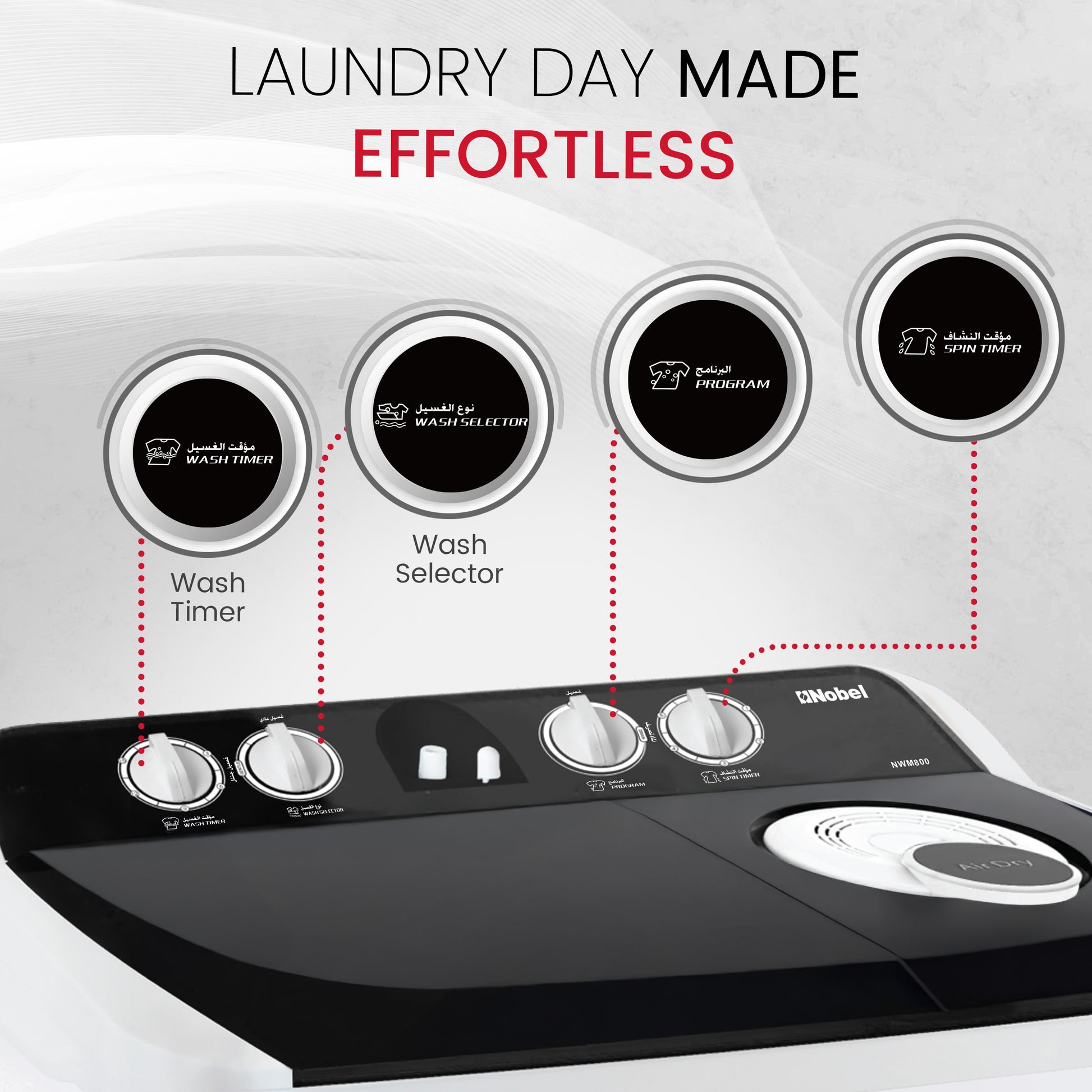 Semi-Automatic Twin Tub Washing Machine 7.0Kg Wash /5.5Kg Spin Capacity Efficient Washer - NWM800-4
