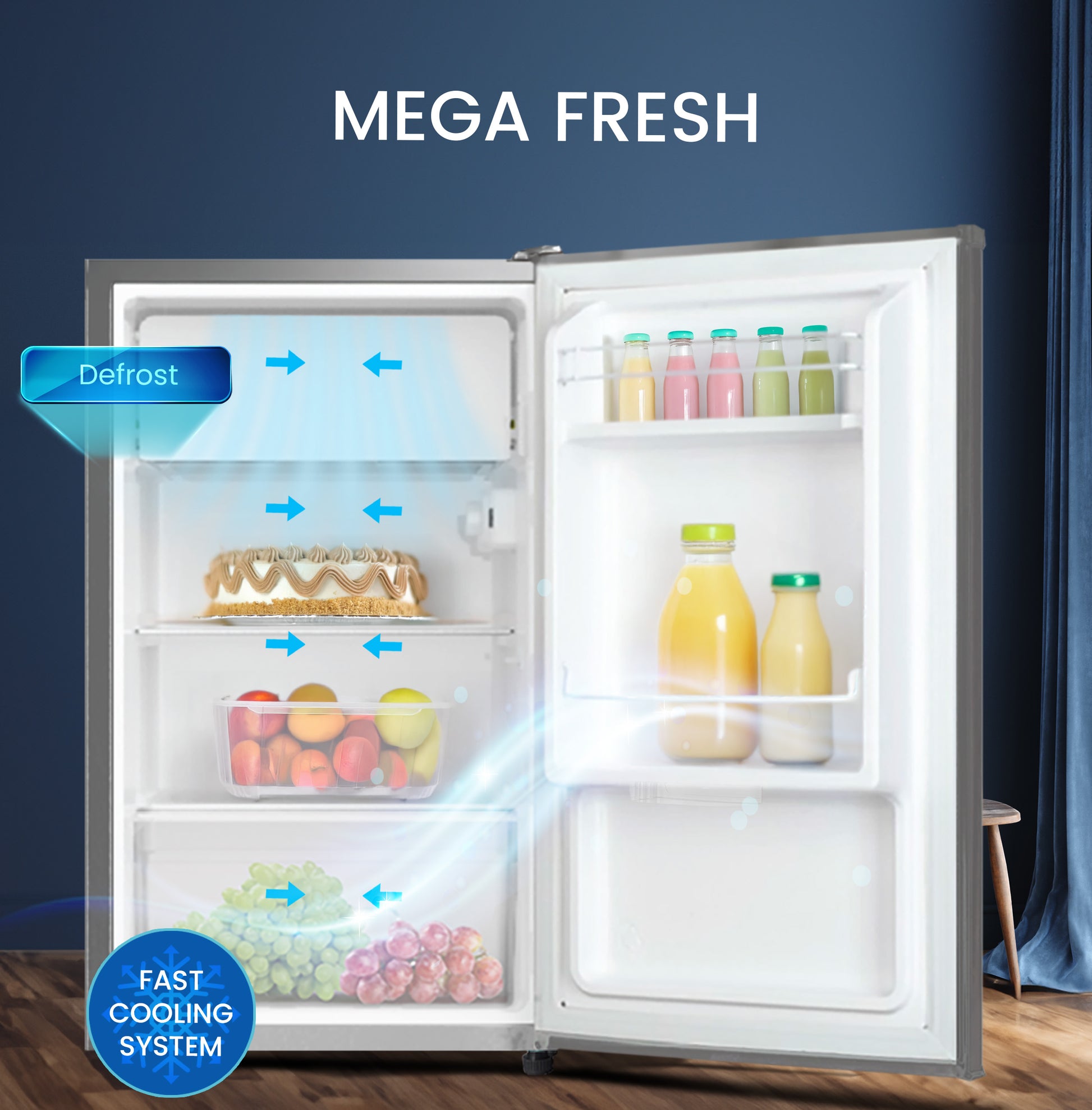 Single Door Refrigerator 140L Gross / 90L Net Capacity, Defrost, Recessed Handle - NR140-4