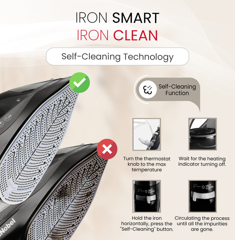 Nobel Steam Iron, Dry Ironing, Spray & Steam Function, Powerful Burst & Vertical Steam, Adjustable Control, 360° Swivel Cord Guard, Overheat Safety, Indicator Light, 300ml Water Tank NSI30 Black-4
