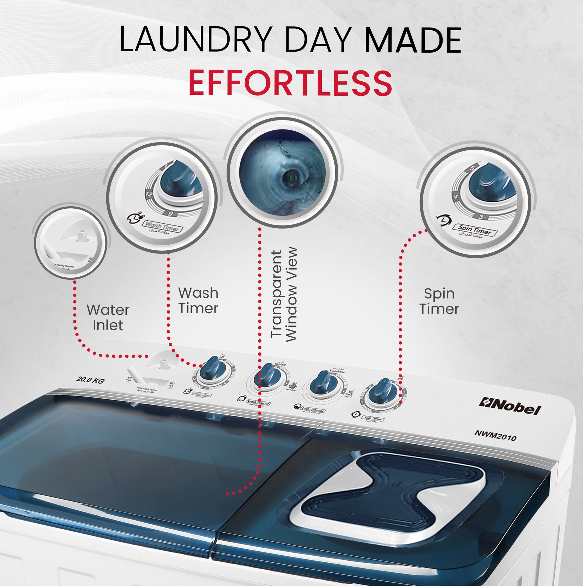 Semi Auto Twin Tub Washing machine 20 Kgs - NWM2010-4