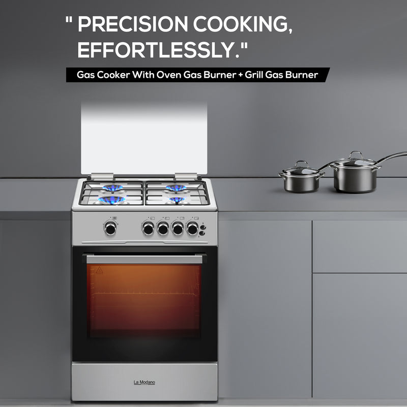 60x60 cm Gas Cooker with 72L Oven Cavity, 4 Gas Burners, Grill & Oven Burner - LMC6600-4