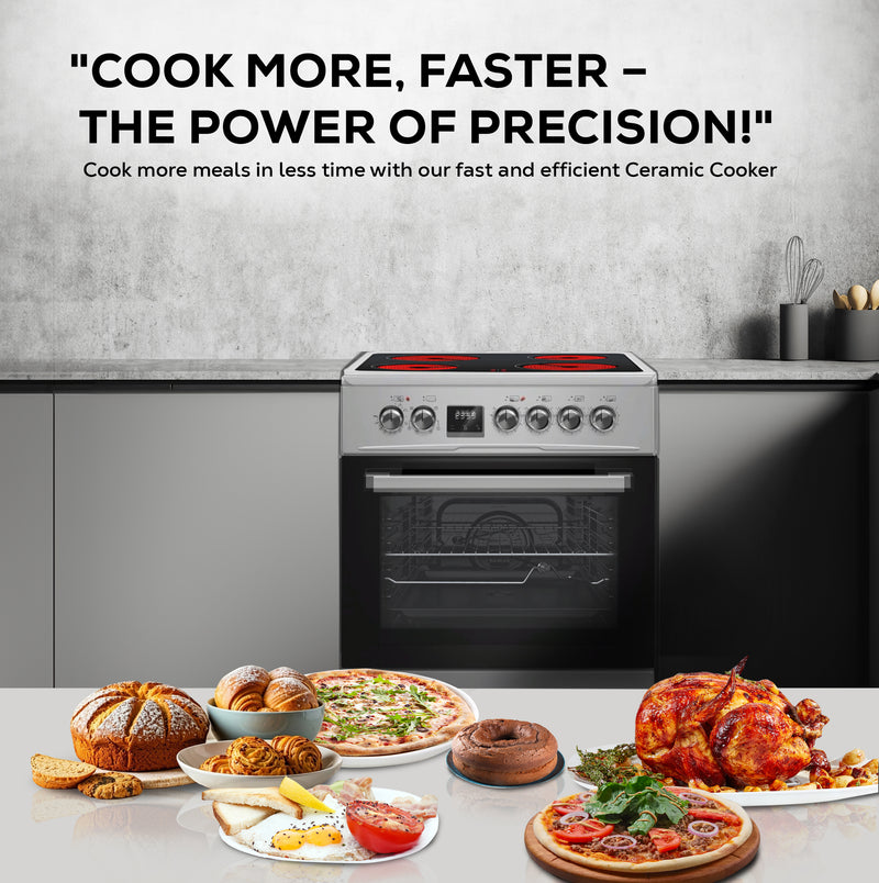 60x60 cm Vitroceramic Electric Cooker, 4 Highlight Ceramic Heaters, Free-Standing Oven, Turbo Fan, Double Glass Door - LMC60VT-4