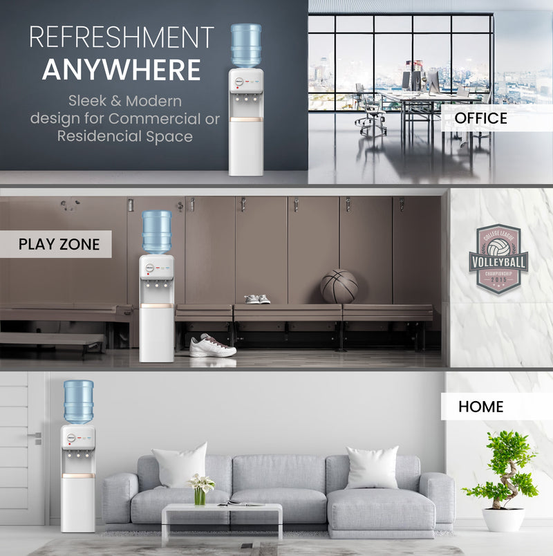 Nobel Freestanding 3 Tap Water Dispenser with Hot, Normal & Cold Taps, Refrigerator, 670W Power - NWD1608R White-4