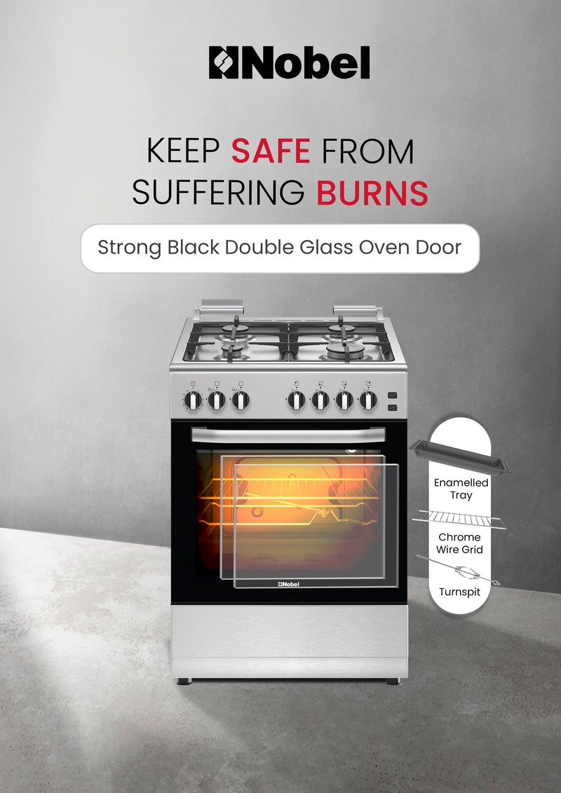 60x60 Free Standing Gas Cooker with Gas Oven & Grill 4 Gas Burners, Full Safety, Made in Turkey - NGC6062-4