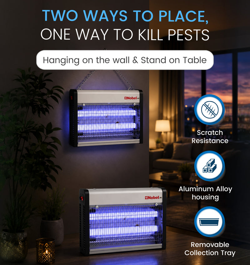 Nobel Ultra Slim Insect Killer Aluminium Alloy Housing Oil Proof Material, 80 Sq. M Area Coverage Insect Killer, 2 Element Aluminium Alloy 28W with Twin Tube NIK820 White 1 Year Warranty-5