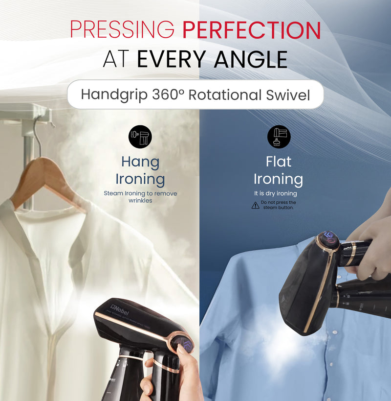 Nobel Steam Iron, Stainless Steel Panel, Detachable Water Tank, Steam Brush, 360° Rotational Swivel Handgrip, Pilot Light, Folded Handle, LED Indicator Lights, Auto-shut Off NSI33 Black-4