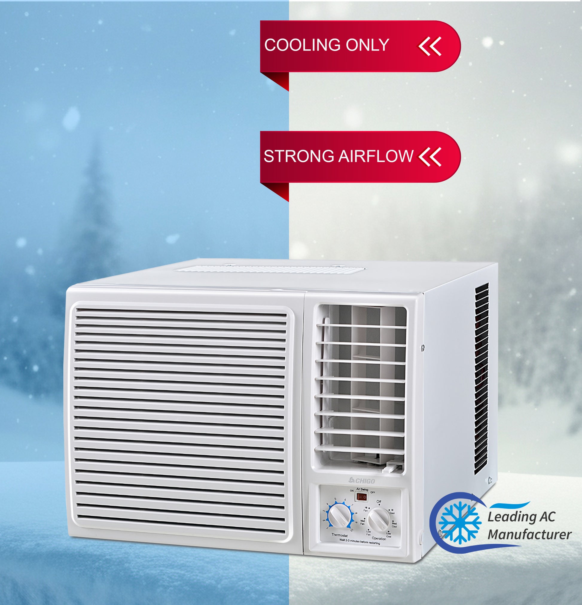 2 Ton Window AC | 24000 BTU | High-Efficiency Rotary Compressor | T3 Climate | Low Noise | R410a Refrigerant | Energy-Efficient Cooling for Extreme Heat CWA24CO White