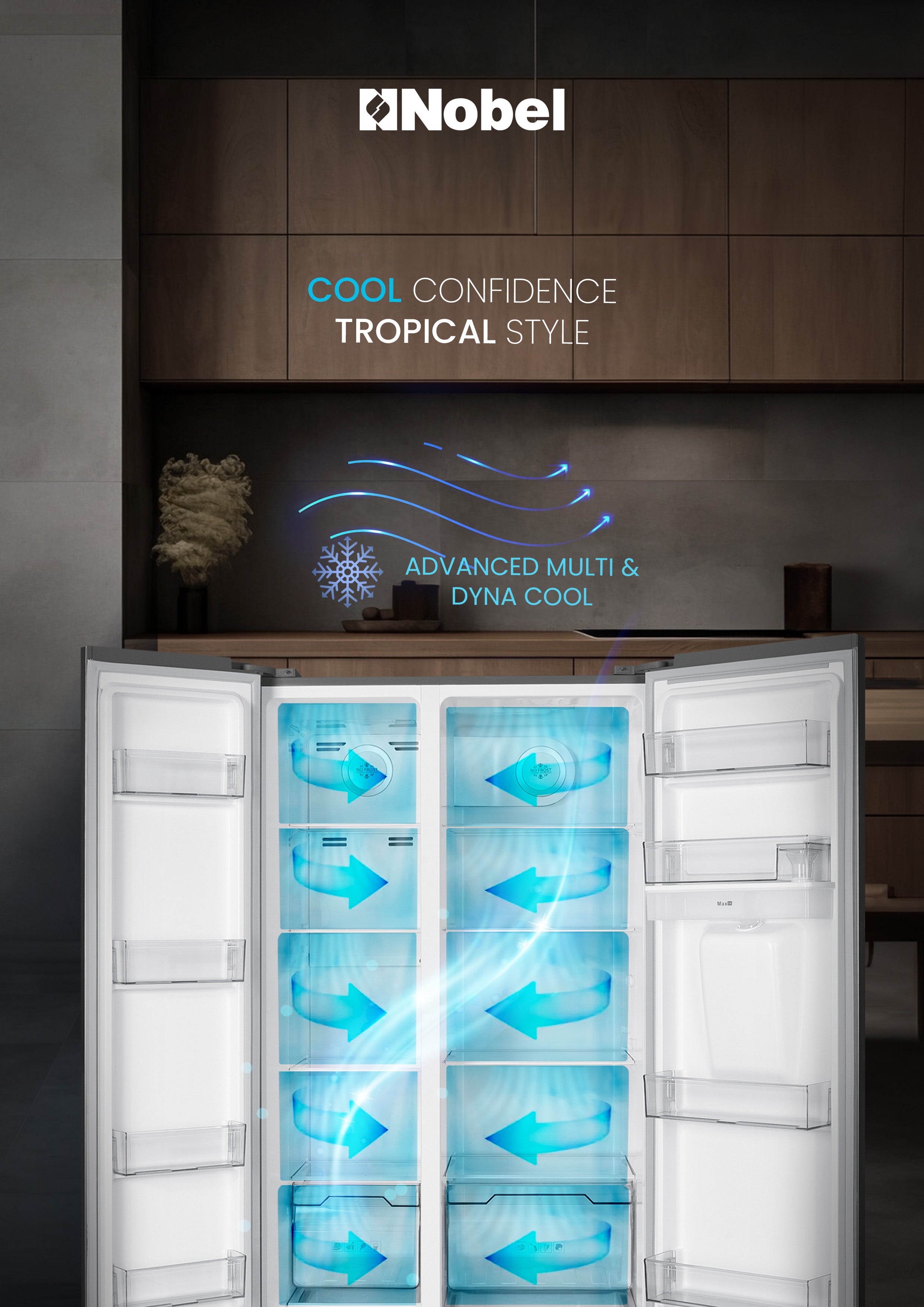 700L Gross / 518 Capacity Side by Side Refrigerator, NoFrost, with Wat