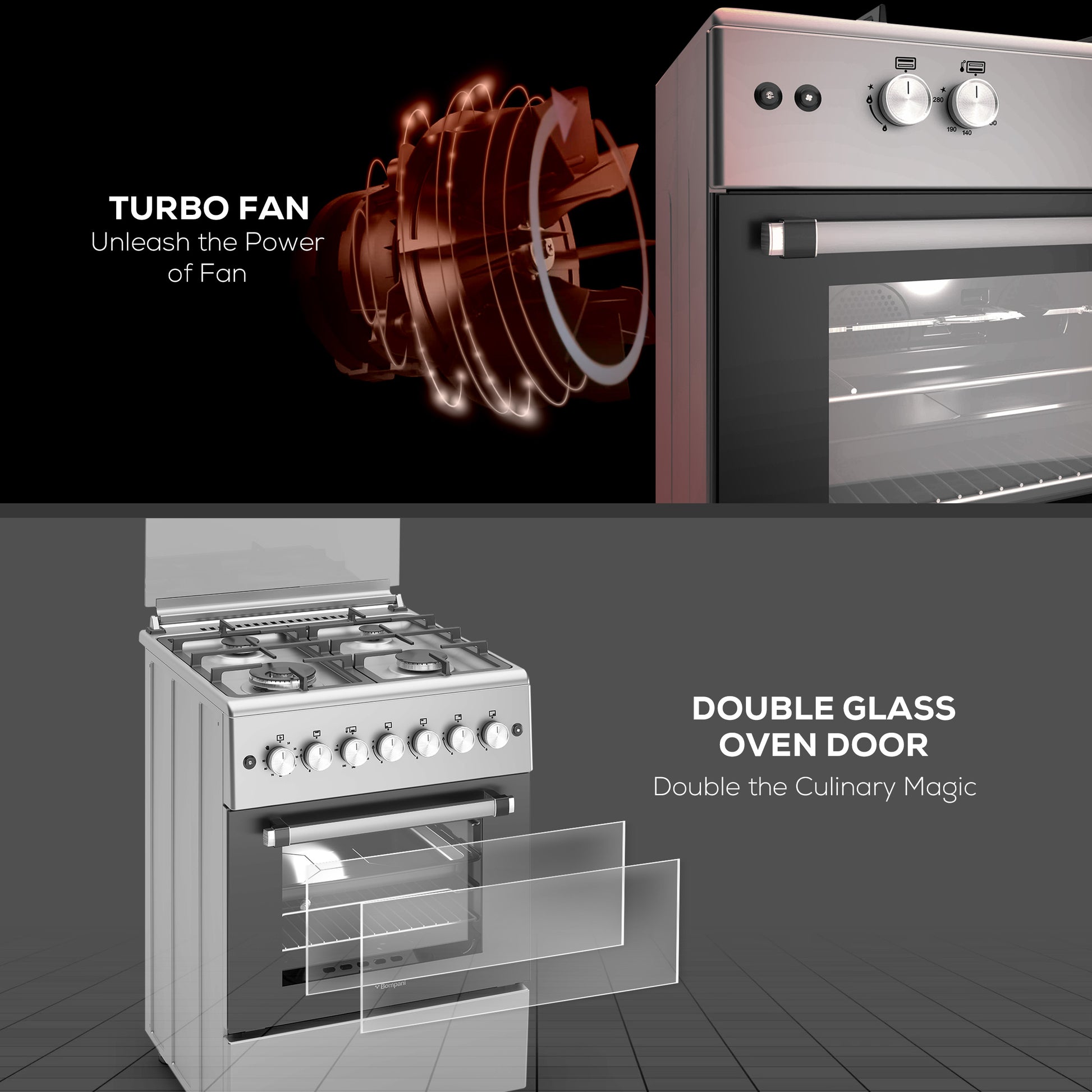 Bompani Gas Cooking range 60X60 Cm Full Safety,4 Gas Burners, Mechanical Timer - BO613YAL-4