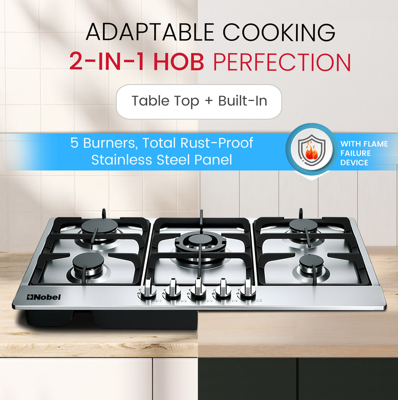 Nobel Gas Hobs Stainless Steel 90 Cm 5 Gas Burners Ffd NBH9501-4
