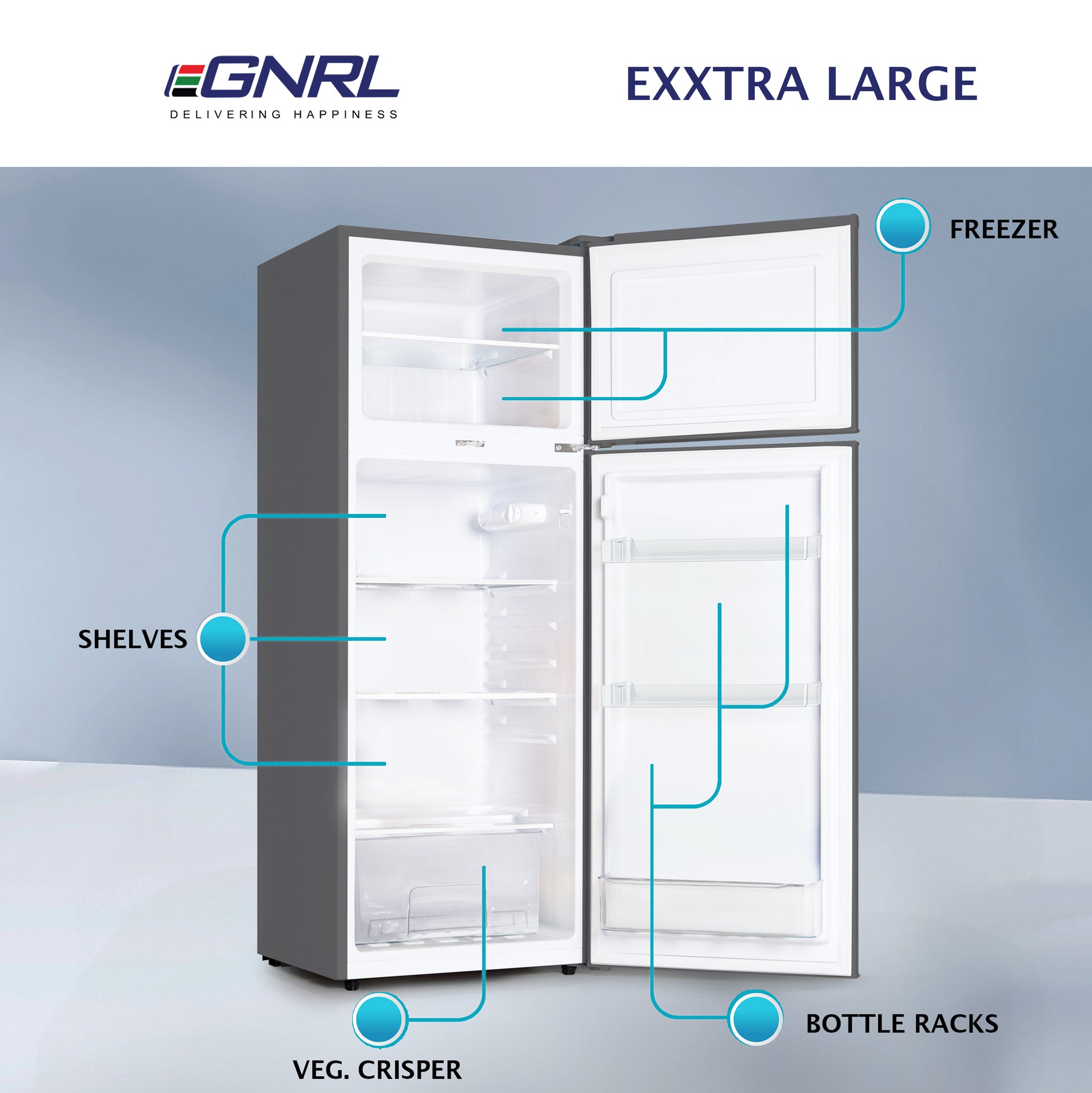 EGNRL EGR225S Double Door Refrigerator 225 Liters Gross Capacity Defrost Recessed Handle R600A Inside Condenser Dark Silver-5