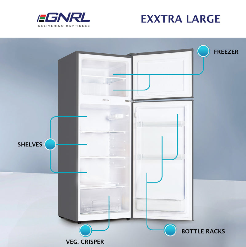 EGNRL EGR225S Double Door Refrigerator 225 Liters Gross Capacity Defrost Recessed Handle R600A Inside Condenser Dark Silver-5