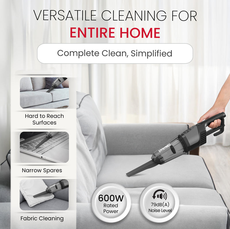 Nobel 2 in 1 Handheld Stick Vacuum Cleaner, Lightweight, Powerful Suction 600W 18 kPa Vacuum, 18 L/s Airflow, 20% Max Efficiency with Hepa Filter & 0.6L Dust Tank Capacity NVC19T Back-5