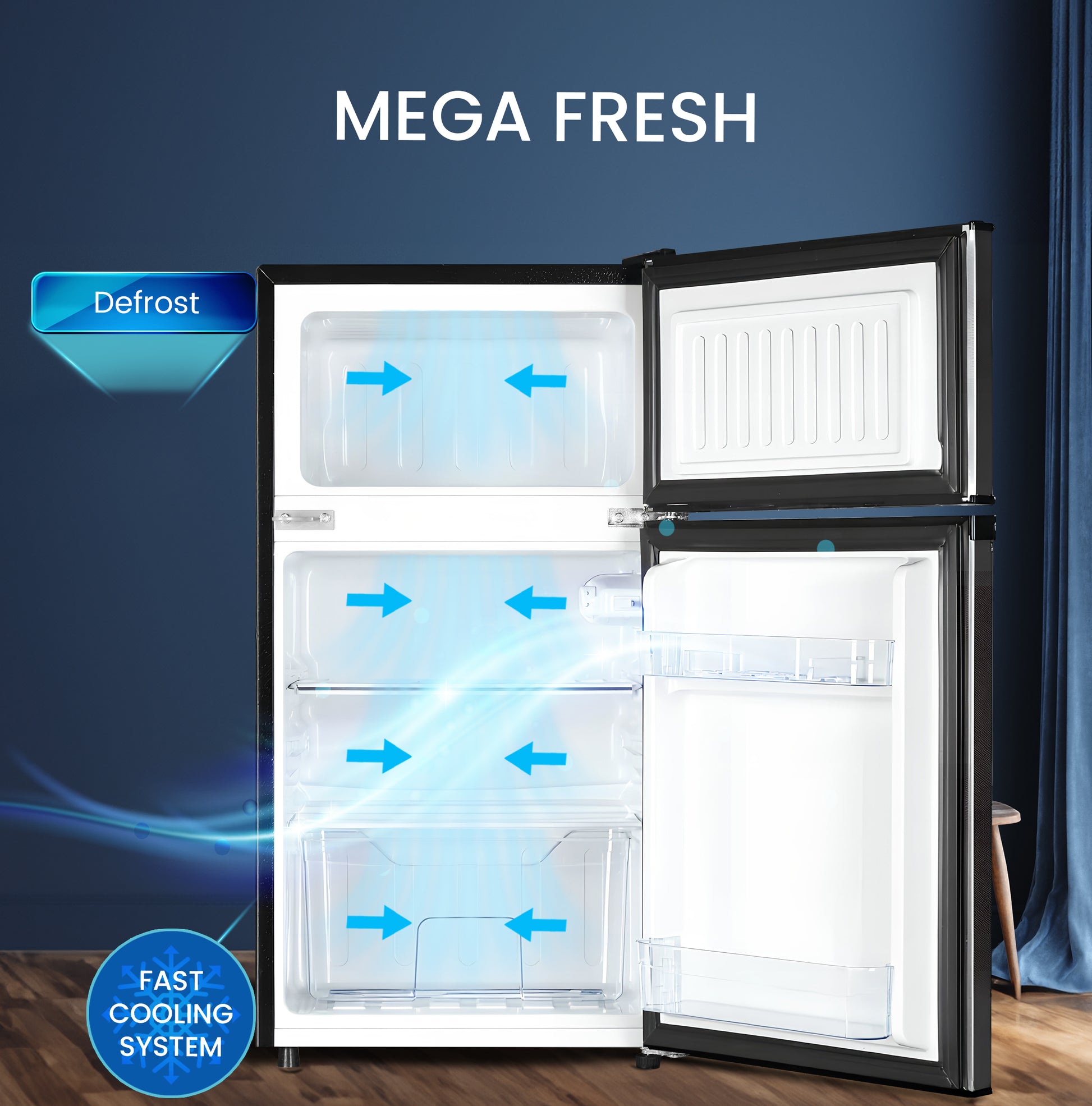 Nobel Double Door Refrigerator 125L Gross / 73L Net Compact Fridge with Vegetable Crisper, LED Light – NR125E-4