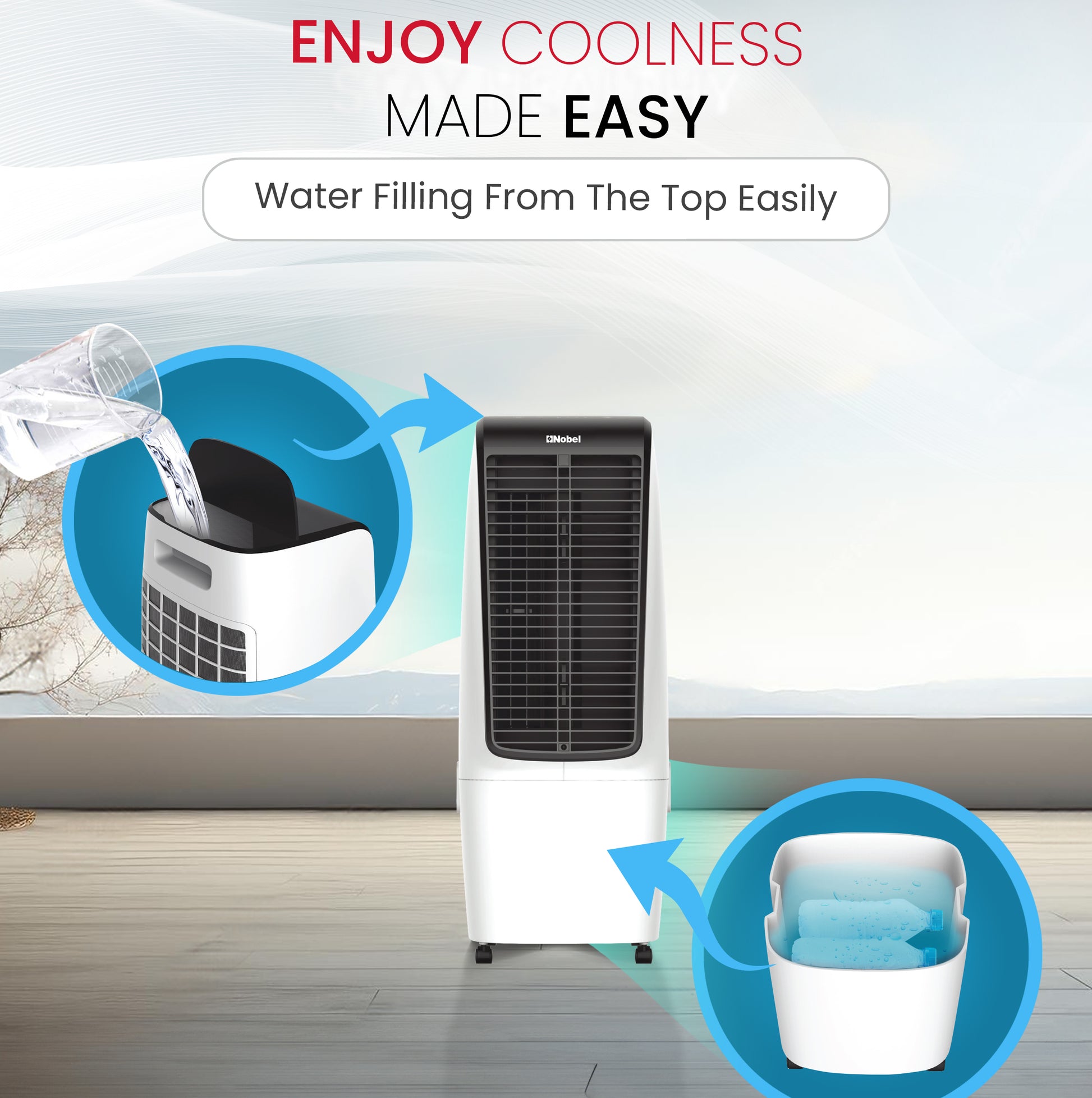 Nobel Air Cooler, 20L Capacity, Detachable Water Tank, 3 Wind Modes, 4 Wind Speeds, Touch & Remote Control, Honeycomb Filter, Automatic Shutdown, Silent Operation (110W) NAC400 White-3