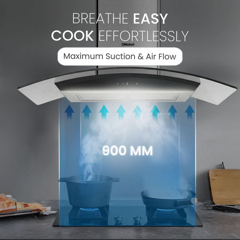 Nobel 60cm Built-in Hoods Touch Control Switch with Digital Display with 3 Speeds, Metal Motor House And Metal Fan, 750m3/h. 2x500 430SS Chimneys NCH60CG-4