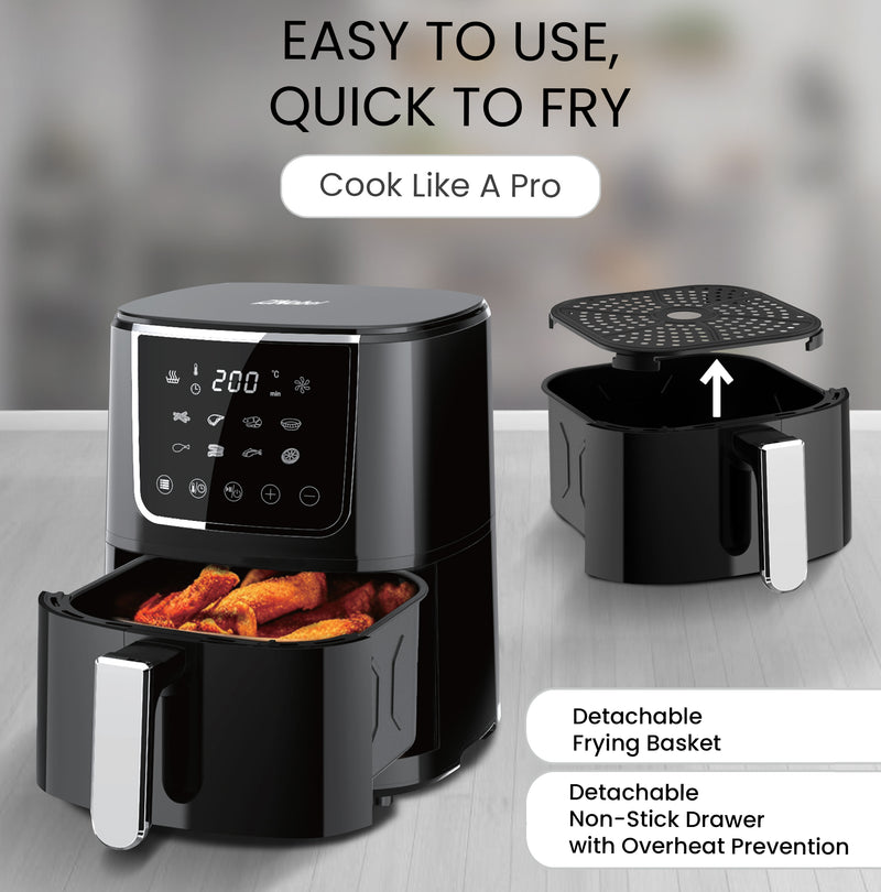 Nobel Air Fryer 4L Capacity, Multifunctional Fryer with Delay Function, Overheat Prevention, Digital Touch, 8 Preset Programs, High-Speed Air Circulation, Non-Stick (1400W) NAF600 Black-4