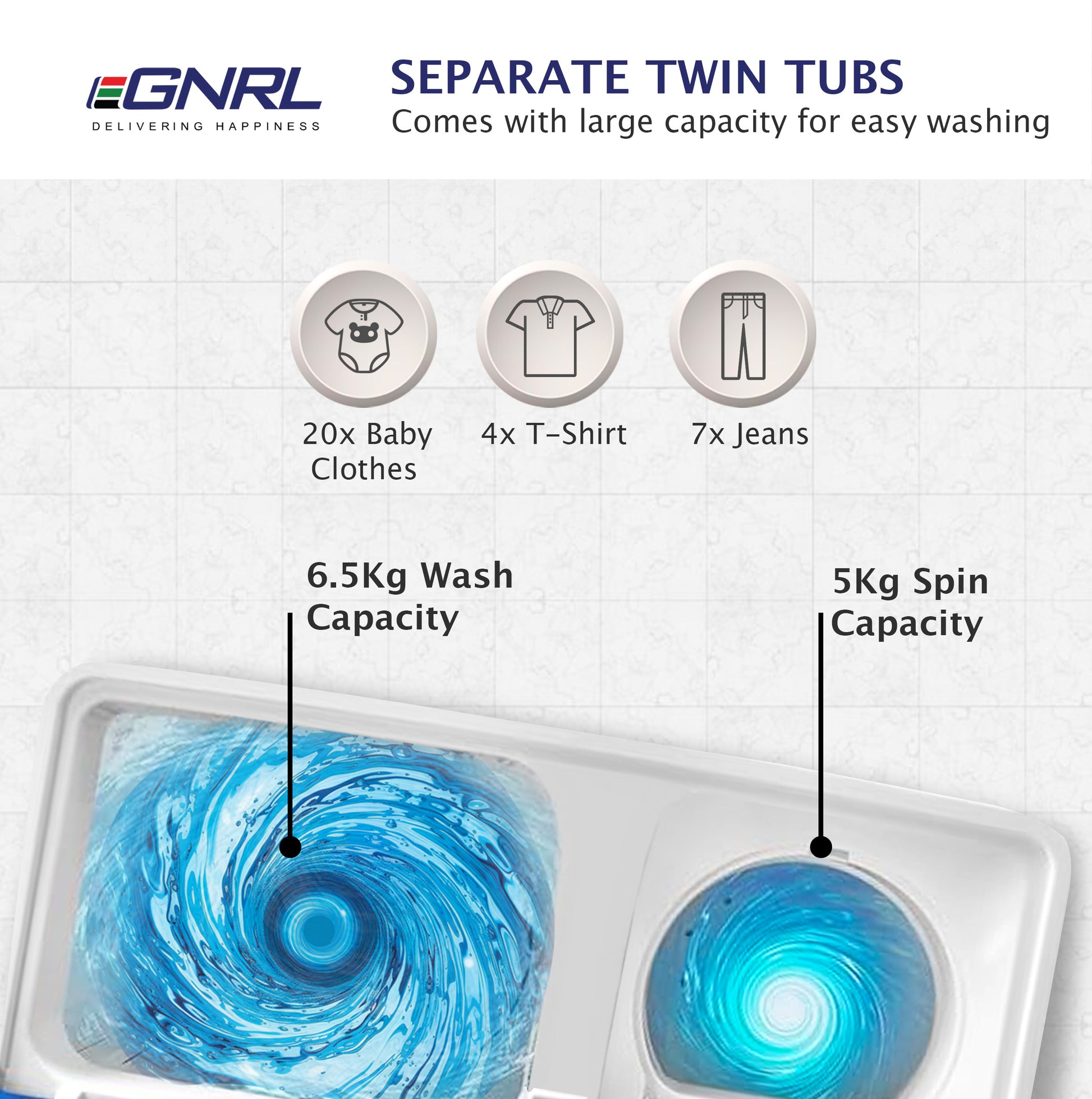 Twin Tub Washing Machine 6.5/5.0 KG Capacity, 2 Water Inlet - EGWM800-4