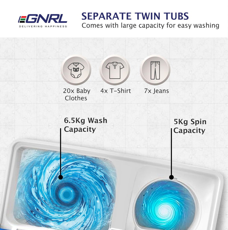 Twin Tub Washing Machine 6.5/5.0 KG Capacity, 2 Water Inlet - EGWM800-4