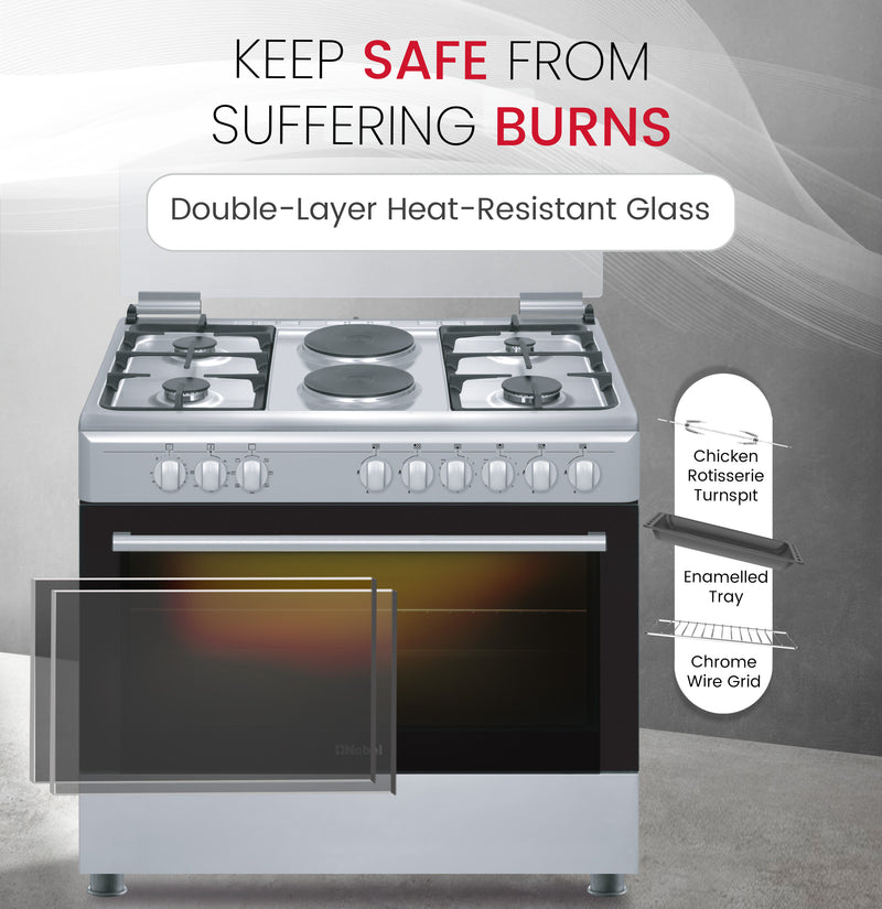 90 x 60 Electric & Gas Cooker, 4 Gas Burner, 2 Hot Plate, Electric Grill & Electric Oven, Made In Turkey - NGC9622-5