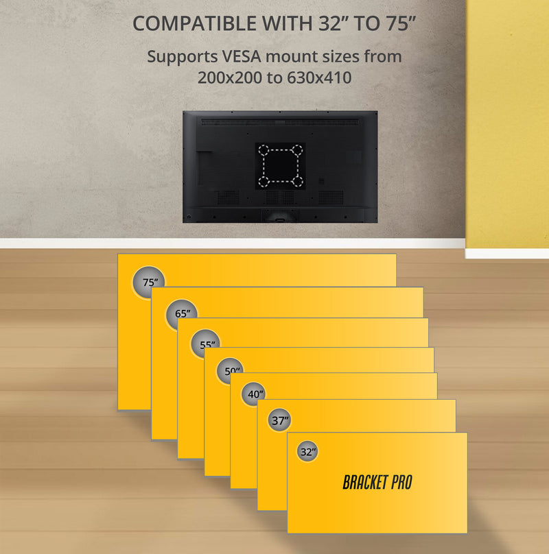 Bracket Pro Fixed TV Mount 32"-75" Fits VESA 200x200mm to 630x410mm, 1.5mm Thickness - Sturdy TV Wall Mount for Medium to Large Screens BPF3275 Black-3