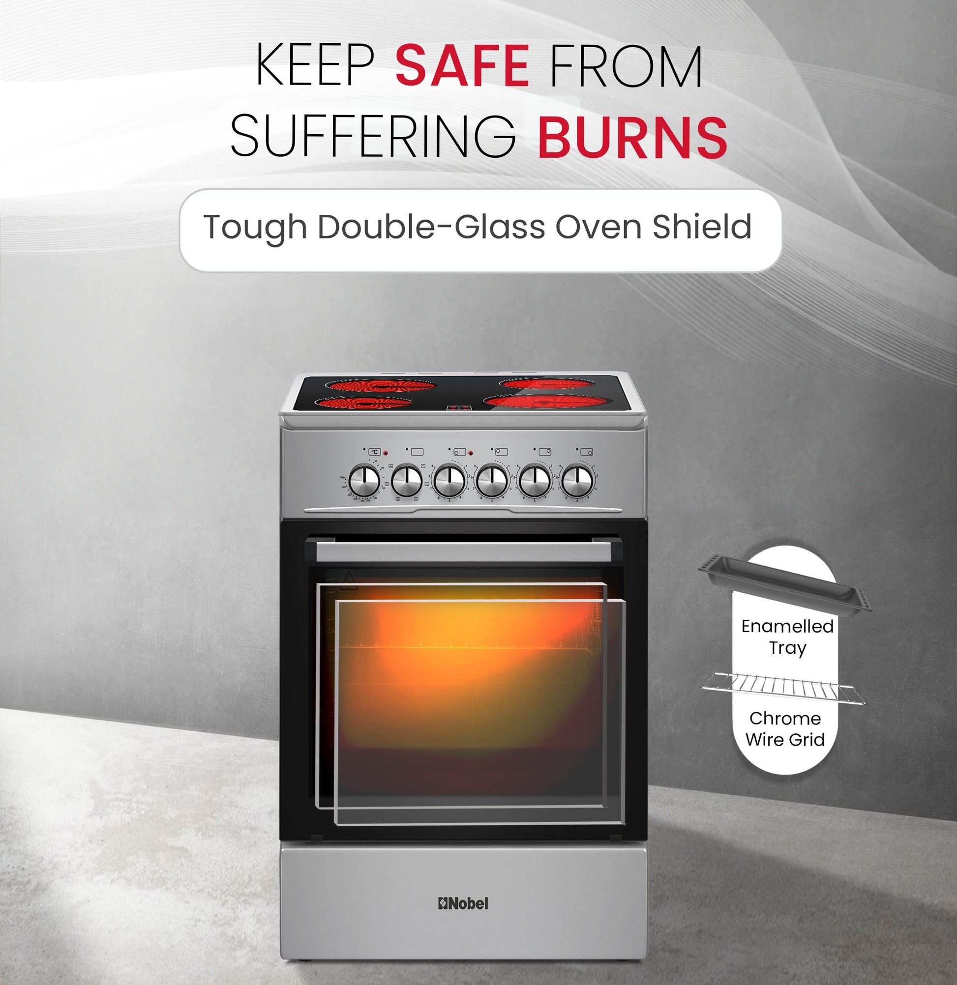 50×60cm Electric Cooking Range, 4-Zone Ceramic Hob, 58L Oven Capacity, 9 Power Levels, Thermostat Control,- NGC5060VT-4