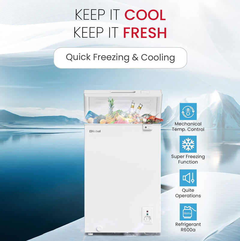 Single Door Chest Freezer 140Ltr Gross /99Ltr Net Capacity , R600a Refrigerant - NCF145-5
