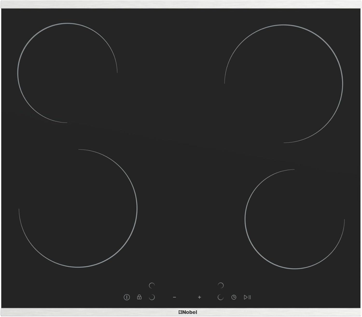 Nobel 60cm Built-in Hobs, Vitroceramic (Hilight), 4 Cooking Zones, 10 Power Levels, Touch Control, Child Safety Lock, Energy Saving, Heat Sensor, Quick Power Setting NBH6041V Black-2